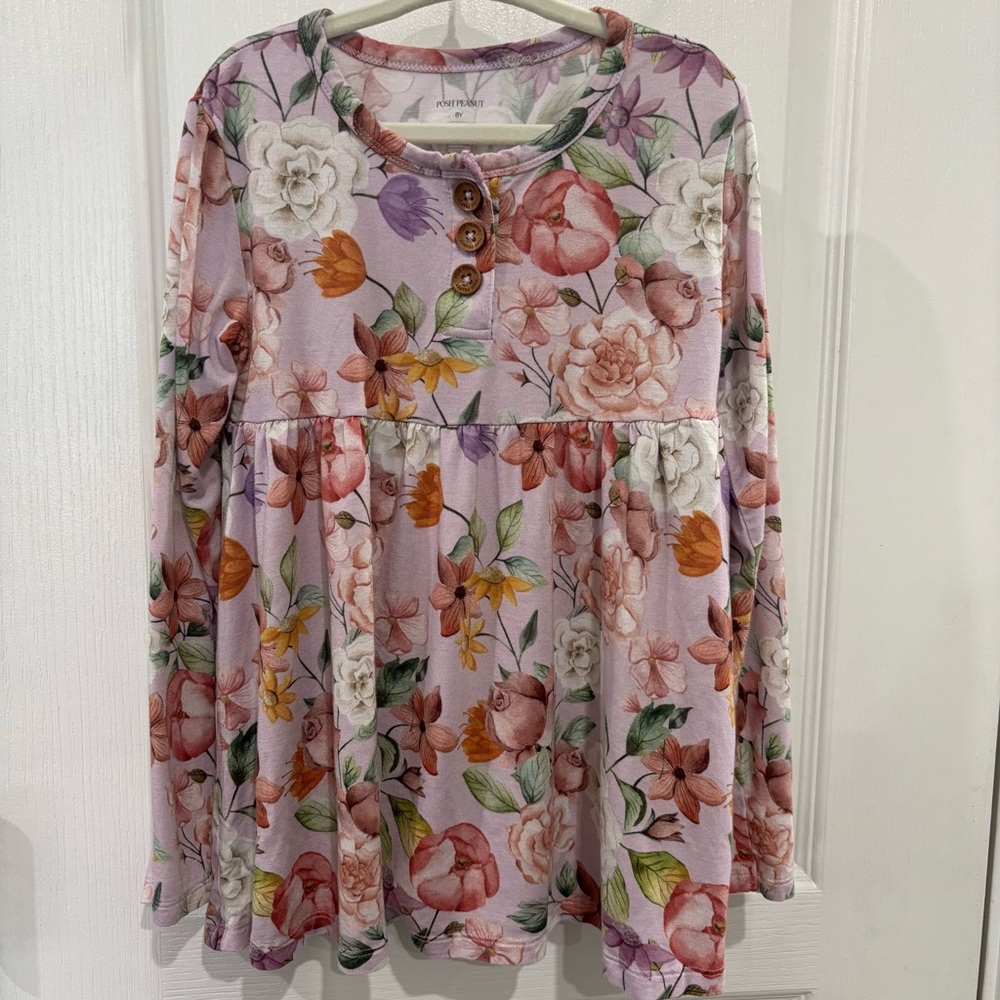 Posh Peanut Floral Bamboo Peplum Top With Button Accents